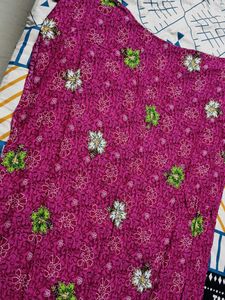 Women Pink Cotton Mix Floral Printed Kaftan Dress