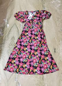 Multicolored Floral A-line Midi Dress