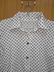 Polka Dot Button-Down Shirt white women black
