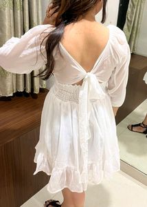 White Beautiful Dress With Back bow Design