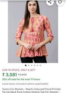 Zudio Floral Printed Tie Up Neck Pastel Top Ethnic