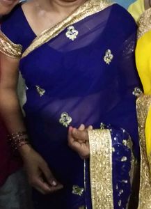 Blue Embroidered Saree with ready blouse