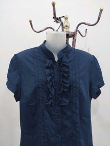 Navy Ruffle Front Blouse