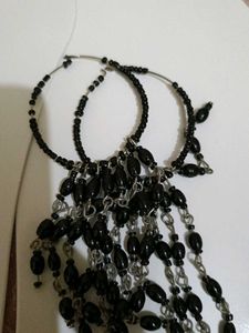 Black Beaded Dangle Earrings