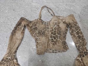 Leopard Printed Sheer Y2k Top