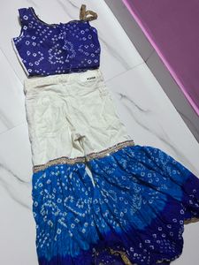Blue Bandhani Crop Top &amp; Bottoms