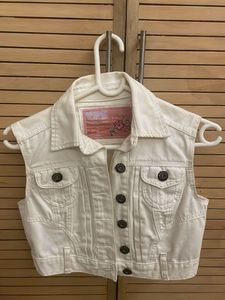 White denim Jacket, Sleeveless, Size 8