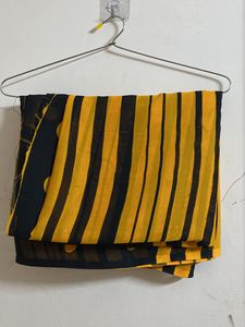Yellow And Black Strips Saree