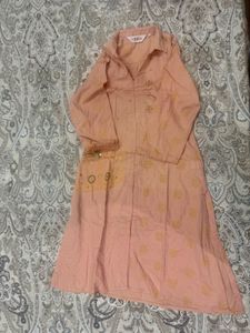 Biba Womens A-line Peach Kurta With Slits