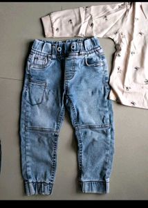 Denim Joggers+ T Shirt