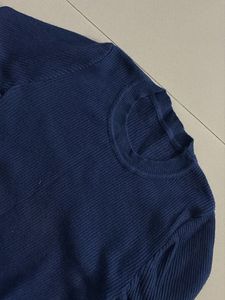 Navy Ribbed Long Sleeve Top