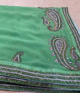 PRICE DROP! Stunner Green Silver Rhinestone Saree