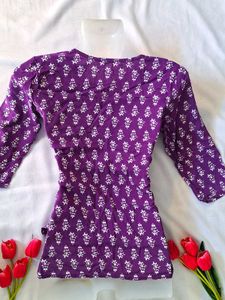 Purple Cotton Short Kurthi