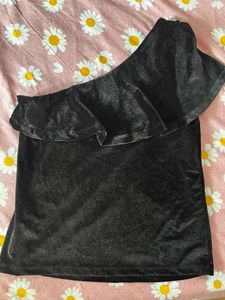 One Shoulder Black Shimmer Top