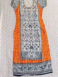 Orange &amp; White Printed Kurti