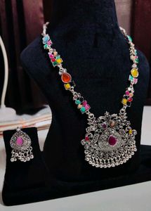 Trending Oxidized Multicolor Stones Silver Look Al