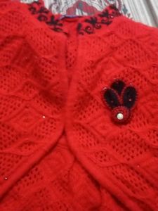 Red Knitted Girls Cardigan Set