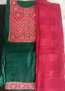 Green & Pink Dress Material