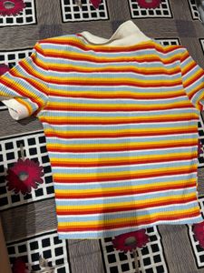 Striped Ribbed Polo Top