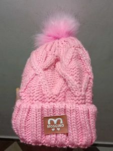 Moschino Pink Knit Beanie Hat