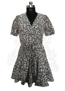 Black White V Neck Floral Printed