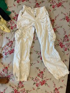 White Cargo Parachute Pants