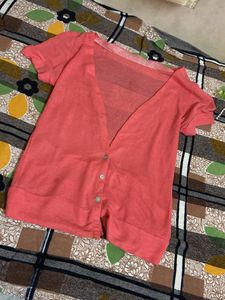 Coral Button-Down Top