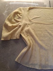 &#34;Sunshine Charm Ribbed Top With Puffed Sleeves ☀️✨
