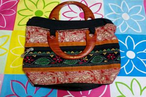 Handbag with Wooden Handle