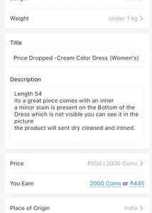 Price Dropped -Cream Color Dress (Women&#39;s)