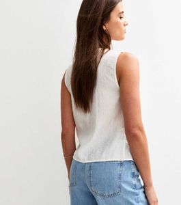 NEW LOOK White Pleated Tie Front Sleeveless Top