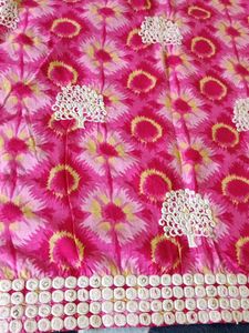 Pink Floral chikankari kurta with white dupatta