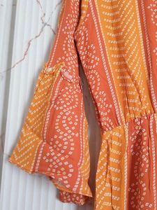 New Orange &amp; White Print Dress Bandhej