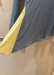 Blue Asymmetric Hem Long Sleeve Top