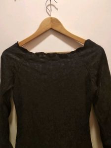Beautiful Scalloped Details Black Imported  Top