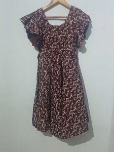 Burgundy Print Butterfly Sleeve Dress