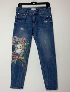 ZARA Floral Embroidered Jeans