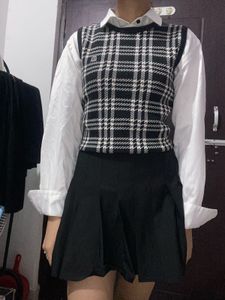 White Silk Shirt With Vest Sweater