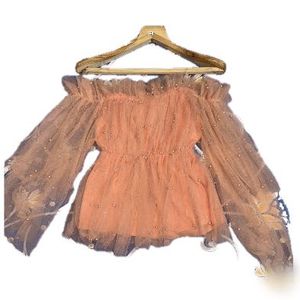 Peach Pearl Tulle net top