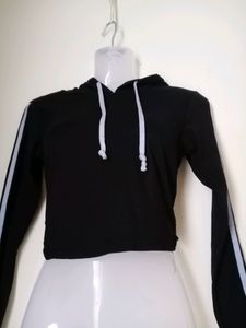Active Wear Crop Sweater With Hoodie