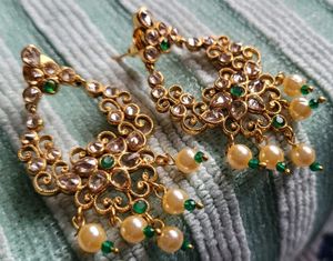 Gold Tone and Pearl Dangle Earrings