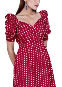 Red Polka Dot Crystal Shantoon Fit &amp; Flare Dress