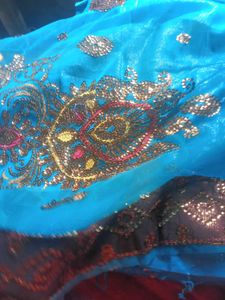 Teal &amp; Gold Embroidered Saree