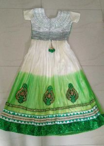 Cute Green & White Ethnic Dress