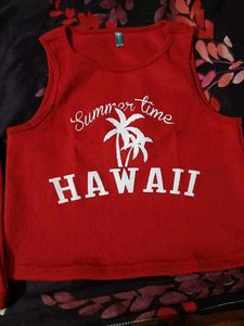 Red Graphic Print Cropped Tank Top