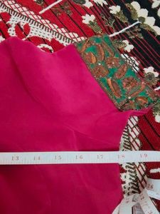 Embroidered Pink and Green Saree Fabric