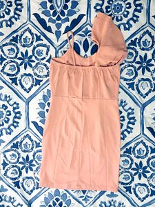 AJIO peach one shoulder off party dress