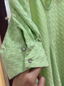 Neon Green Checkered Midi Dress With Pockets