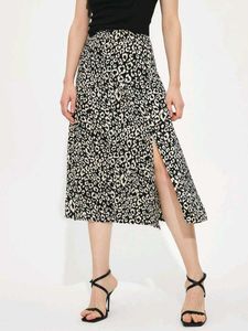 Animal Print Slit Midi Skirt