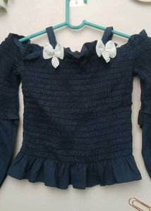 Cute Navy Blue Peplum Top